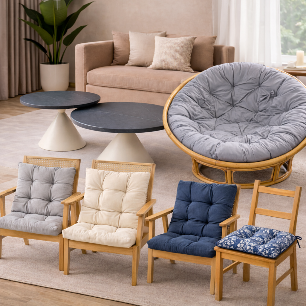 שולחנות, כיסאות וכריות