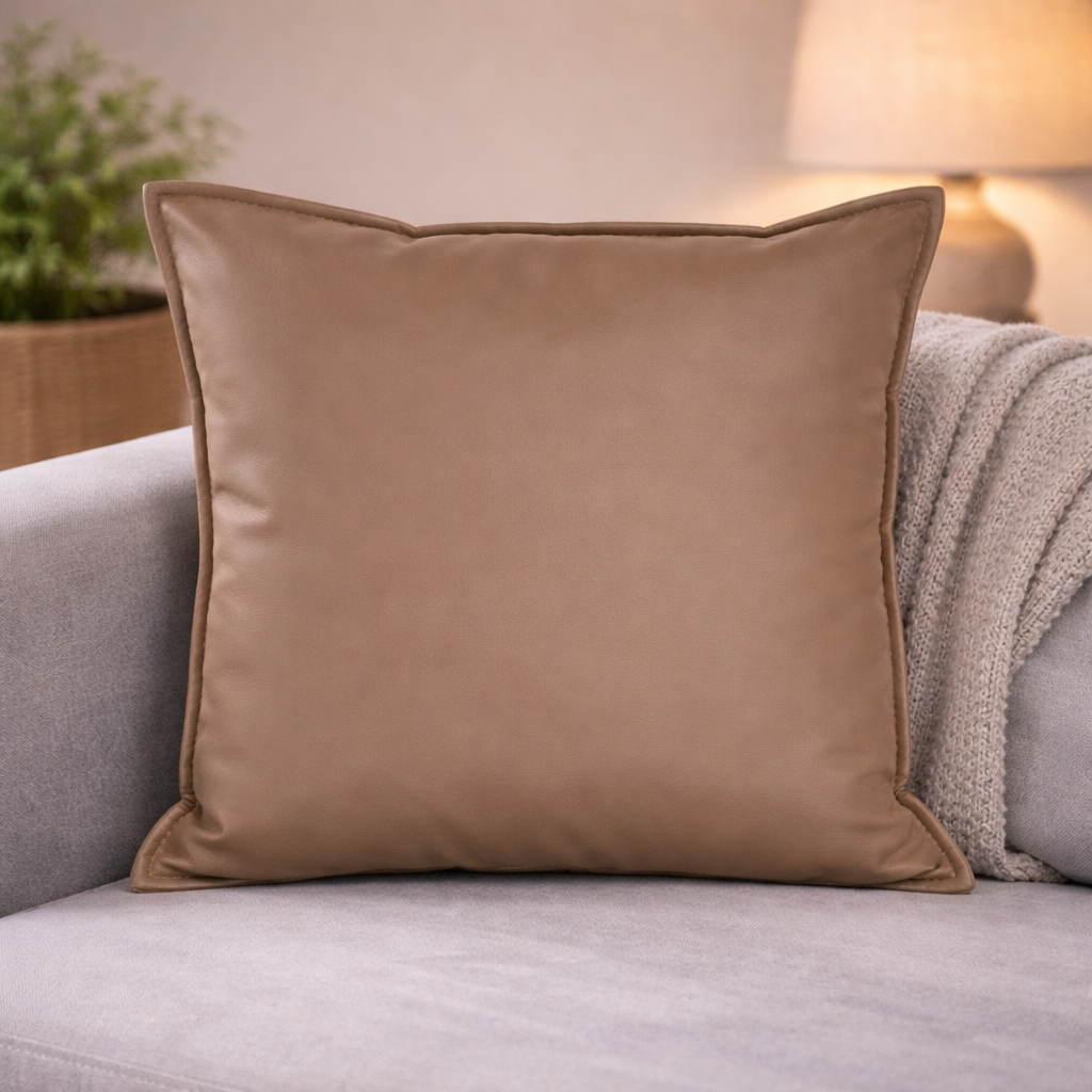 סט 4 כריות דמוי עור בצבע חום - כולל מילוי