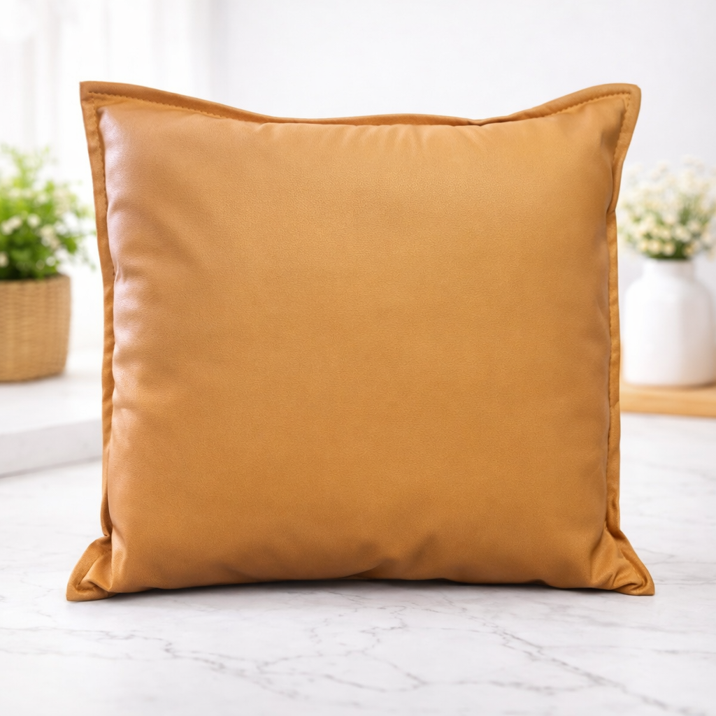 סט 4 כריות דמוי עור בצבע כתום - כולל מילוי