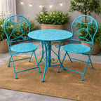 סט שולחן וכסאות ברזל בצבע טורקיז