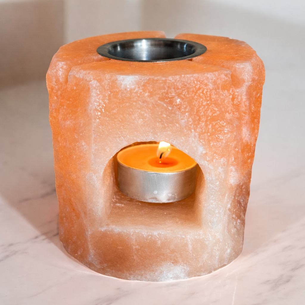 מבער שמן מאבן מלח הימלאיה עם נר לעיצוב הבית וארומתרפיה