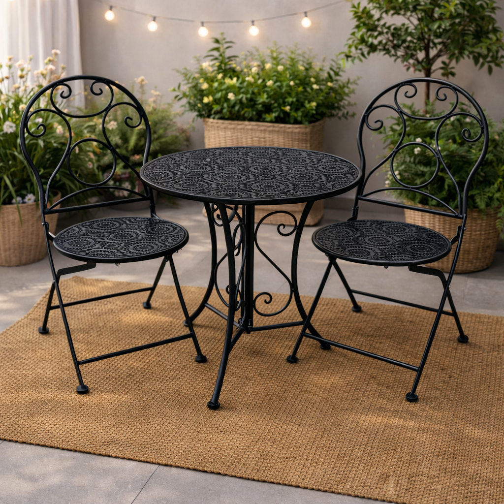 סט שולחן וכסאות ברזל בצבע שחור