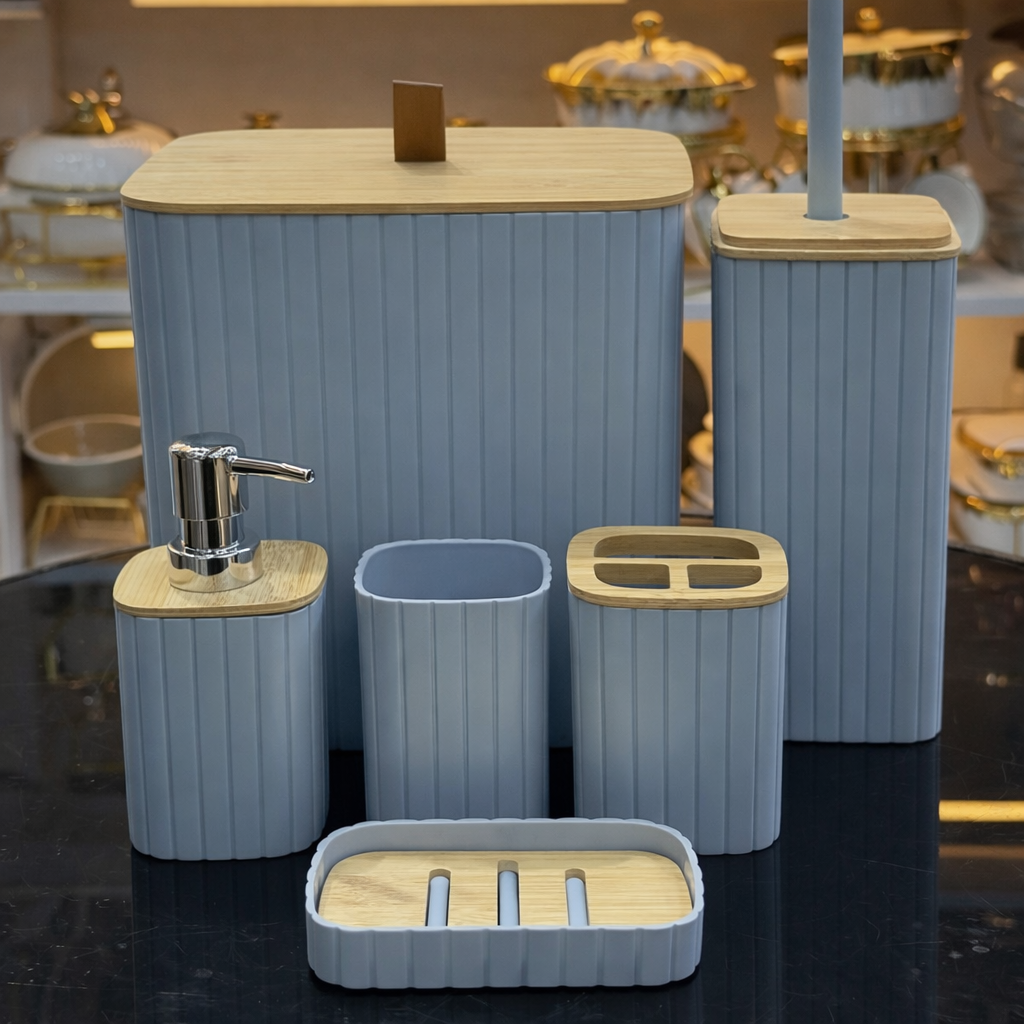 סט 6 חלקים לאמבטיה - בצבע תכלת