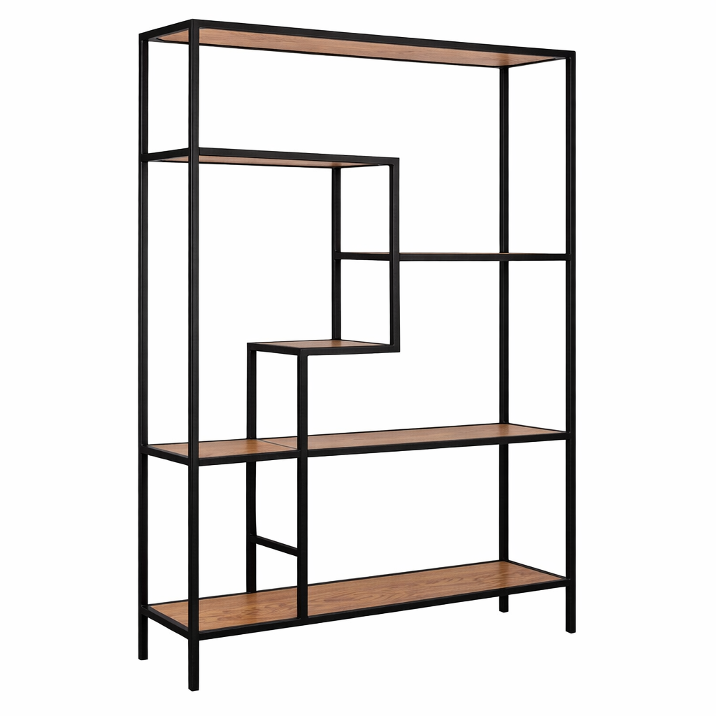 ספריה עם מדפי עץ