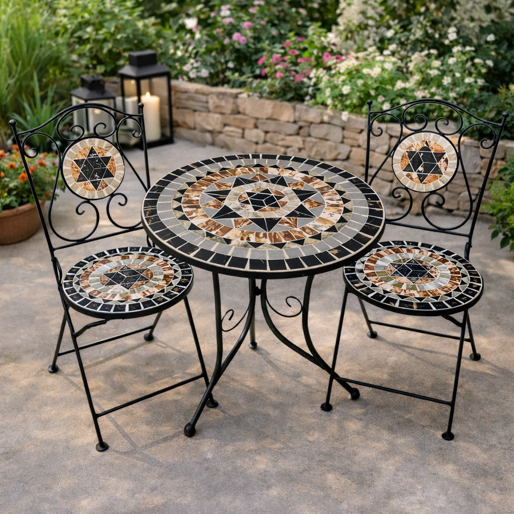 סט שולחן ושני כיסאות פסיפס