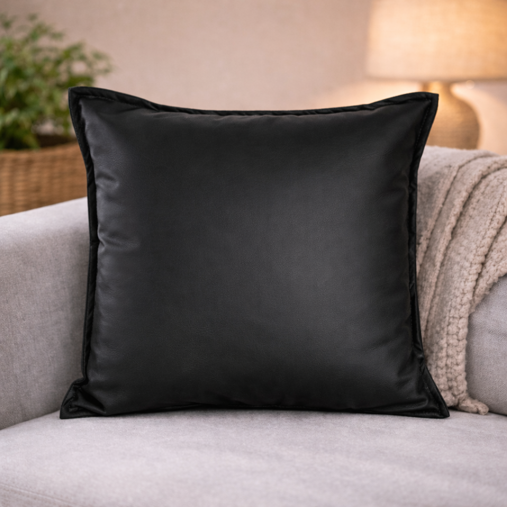 סט 4 כריות דמוי עור בצבע שחור - כולל מילוי