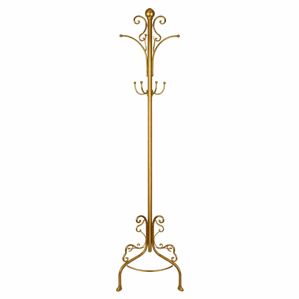 מתלה בגדים עומד מברזל בעיצוב וינטג' עם ווים לתליית מעילים וכובעים