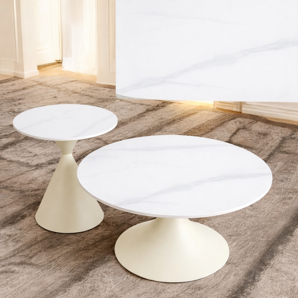 סט שולחנות לסלון מאבן דמוי שיש