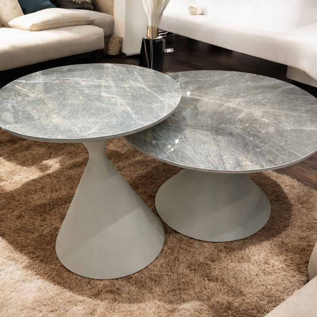 סט שולחנות לסלון מאבן דמוי שיש