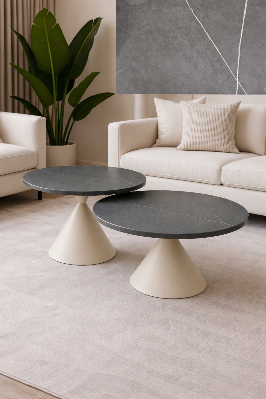 סט שולחנות לסלון מאבן דמוי שיש