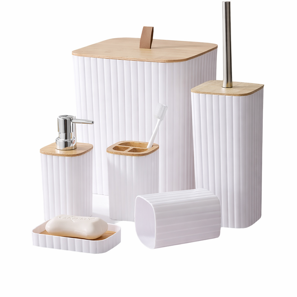 סט 6 חלקים לאמבטיה - בצבע לבן