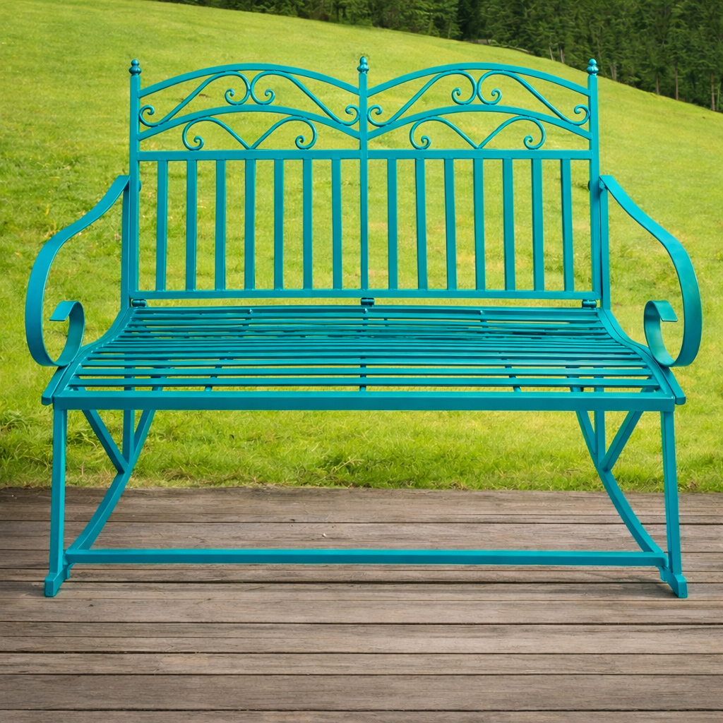 ספסל נדנדה מברזל בצבע טורקיז