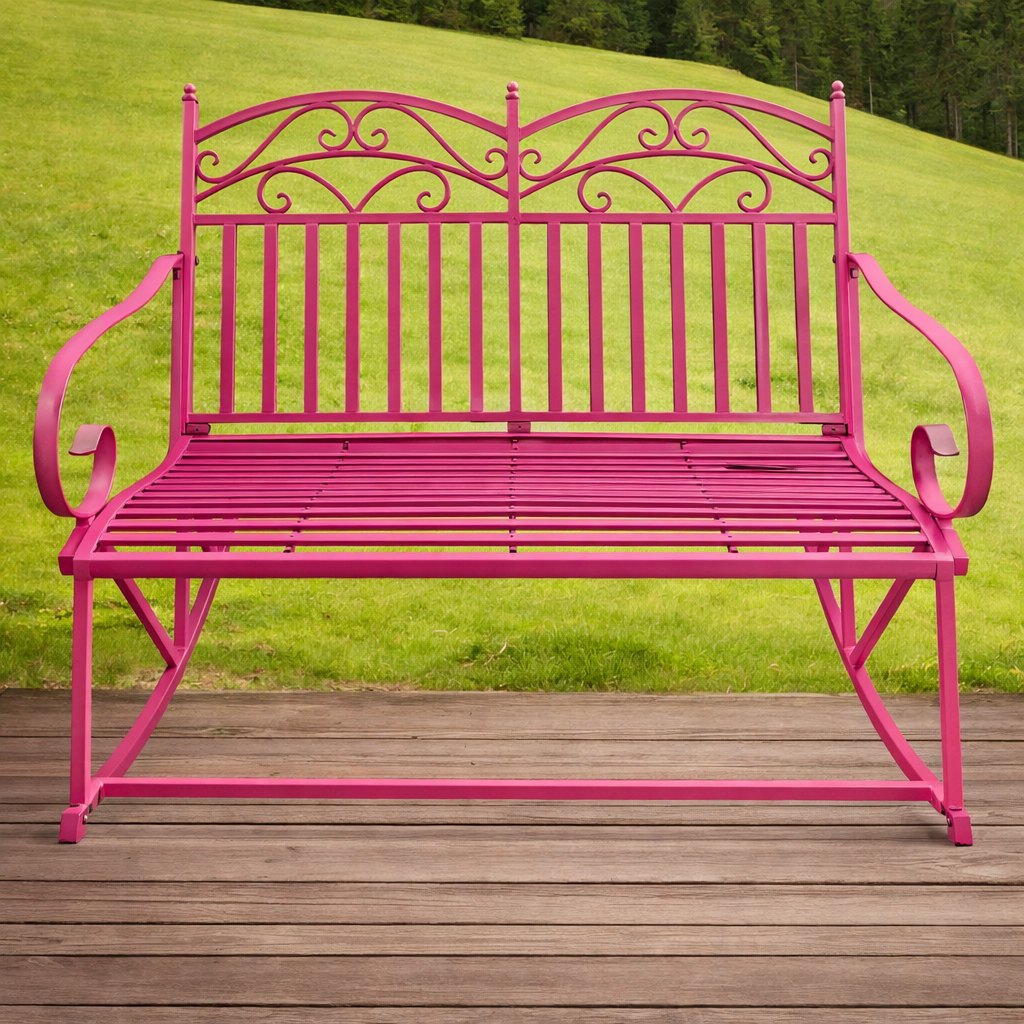 ספסל נדנדה מברזל בצבע ורוד
