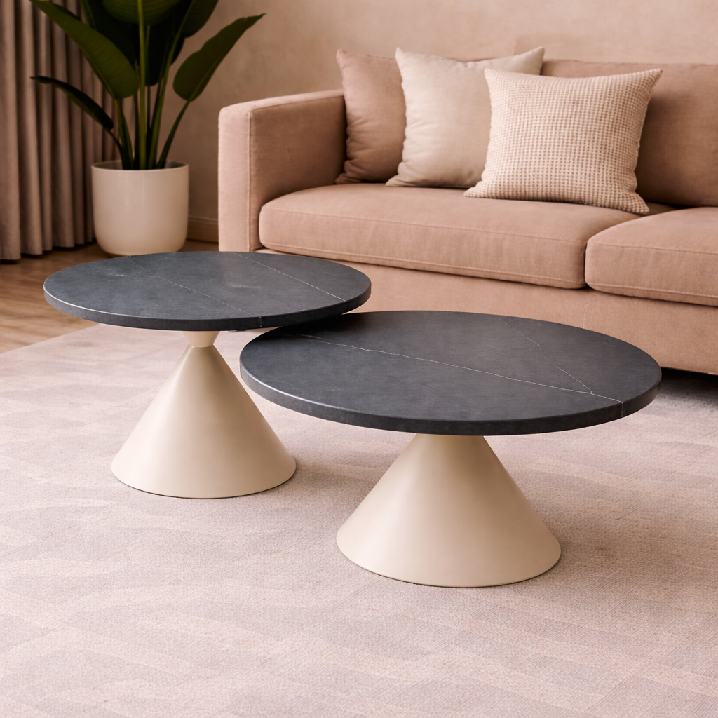 סט שולחנות לסלון מאבן דמוי שיש