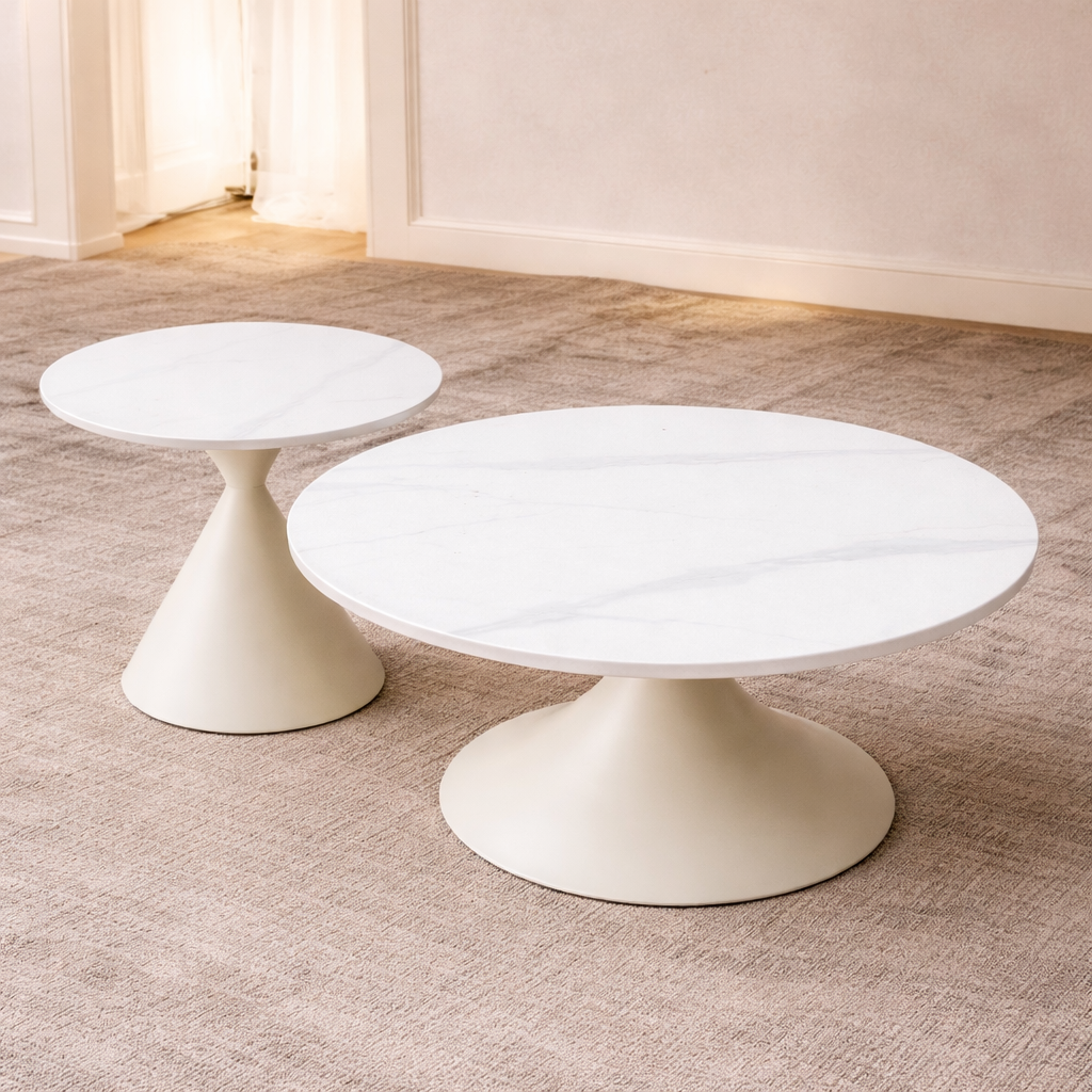 סט שולחנות לסלון מאבן דמוי שיש