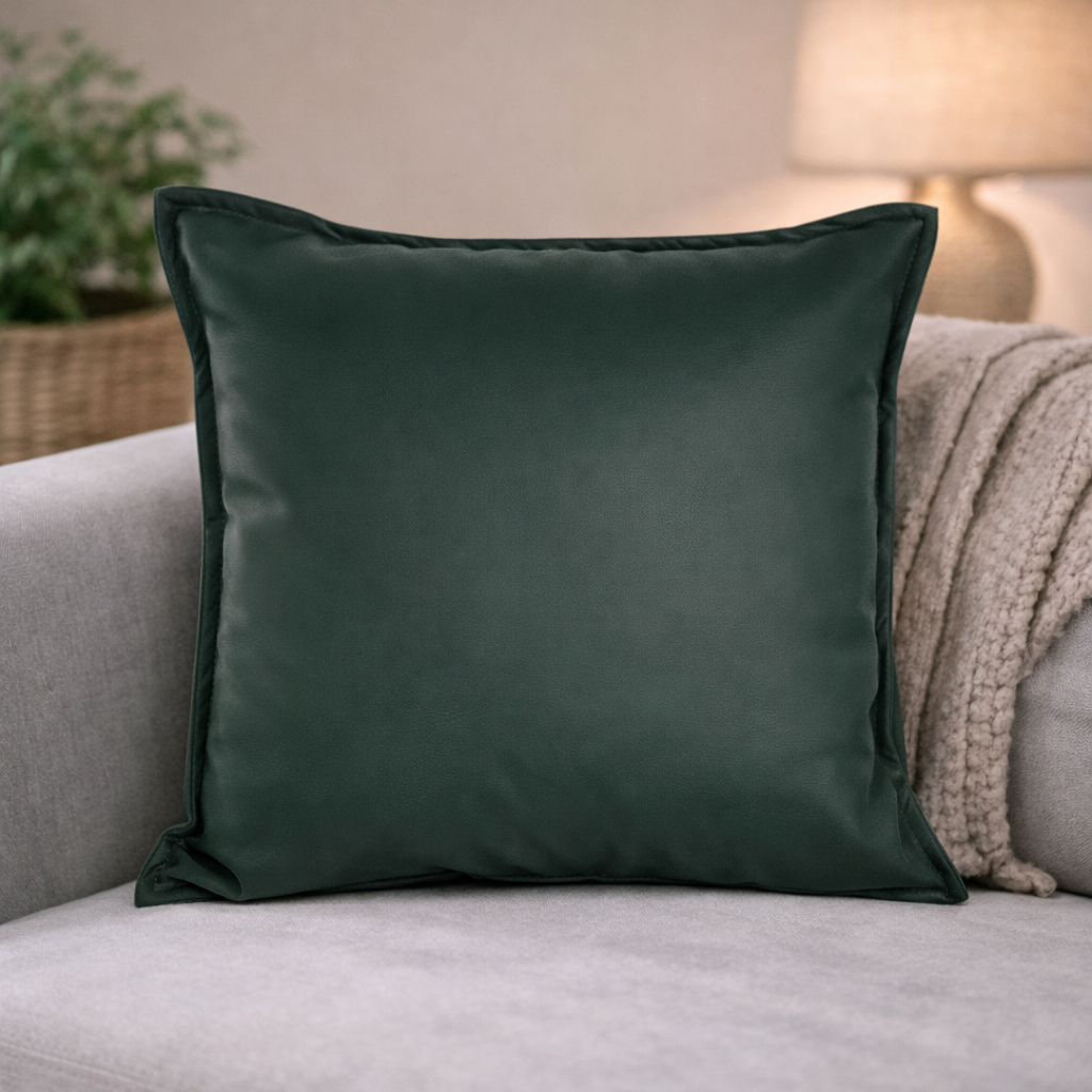 סט 4 כריות דמוי עור בצבע ירוק כהה - כולל מילוי