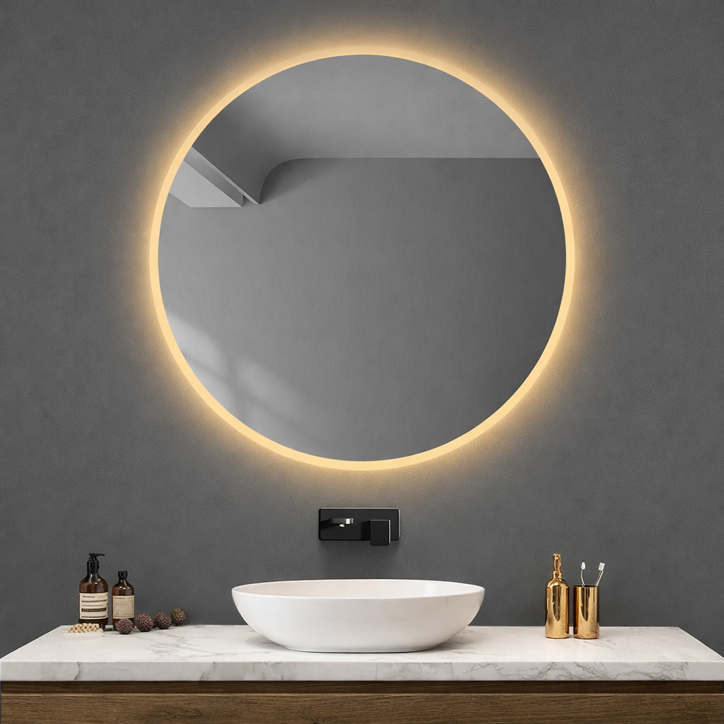 מראה עגולה לתלייה עם תאורה אחורית 60 ס"מ