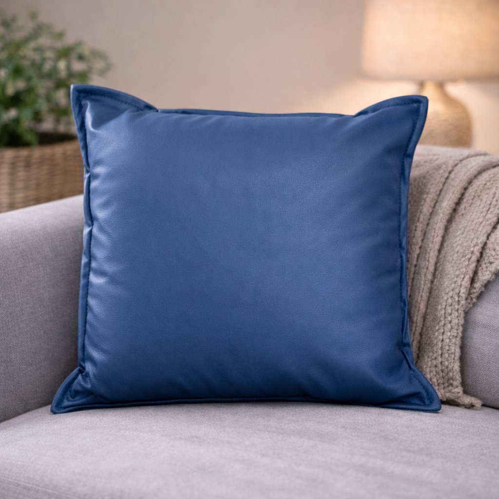 סט 4 כריות דמוי עור בצבע כחול - כולל מילוי