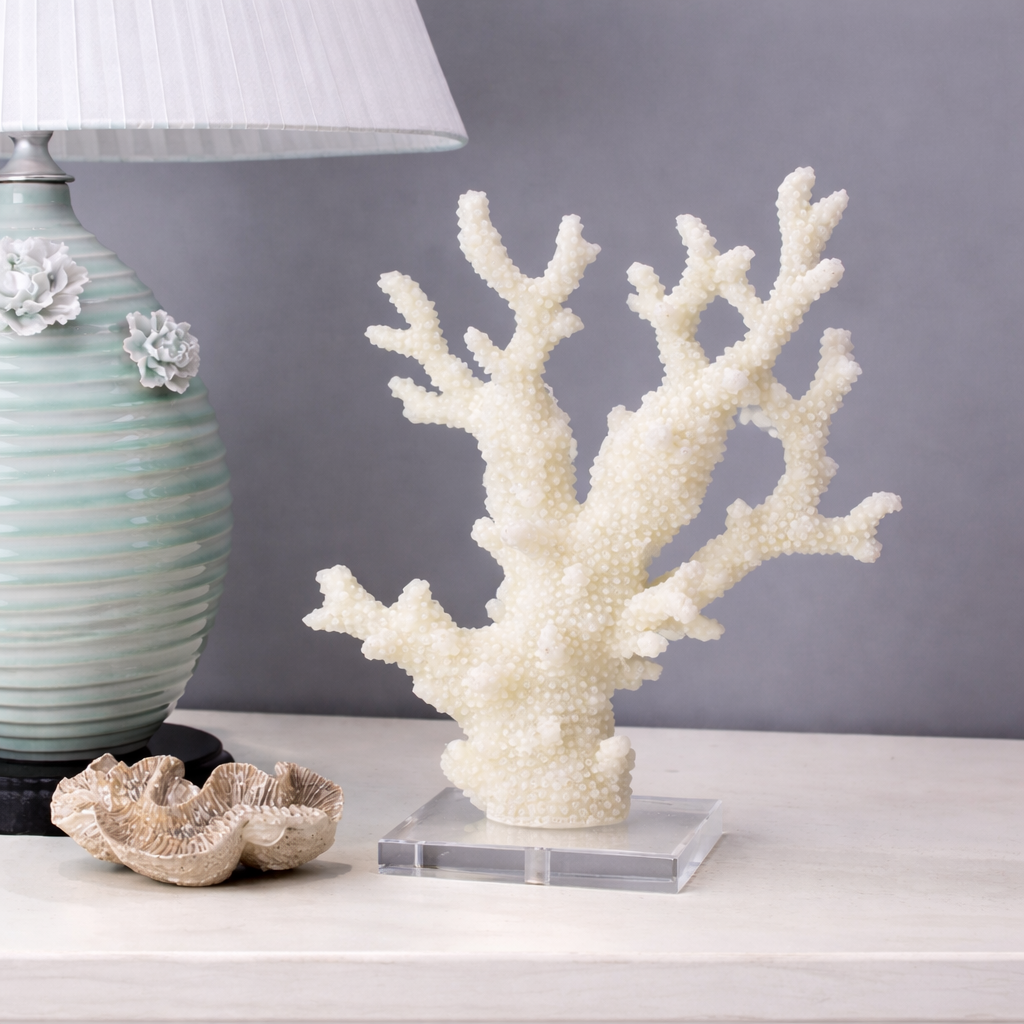 שונית אלמוגים על מעמד מזכוכית