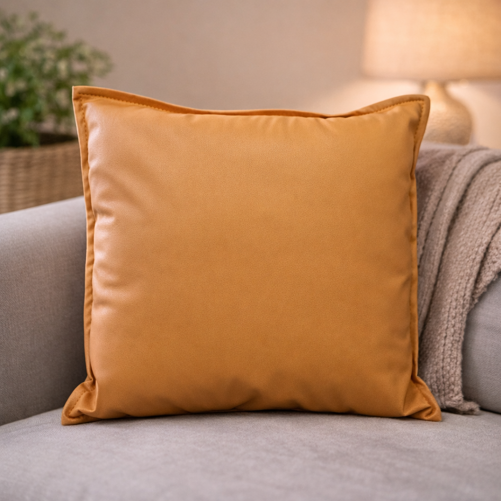 סט 4 כריות דמוי עור בצבע כתום - כולל מילוי