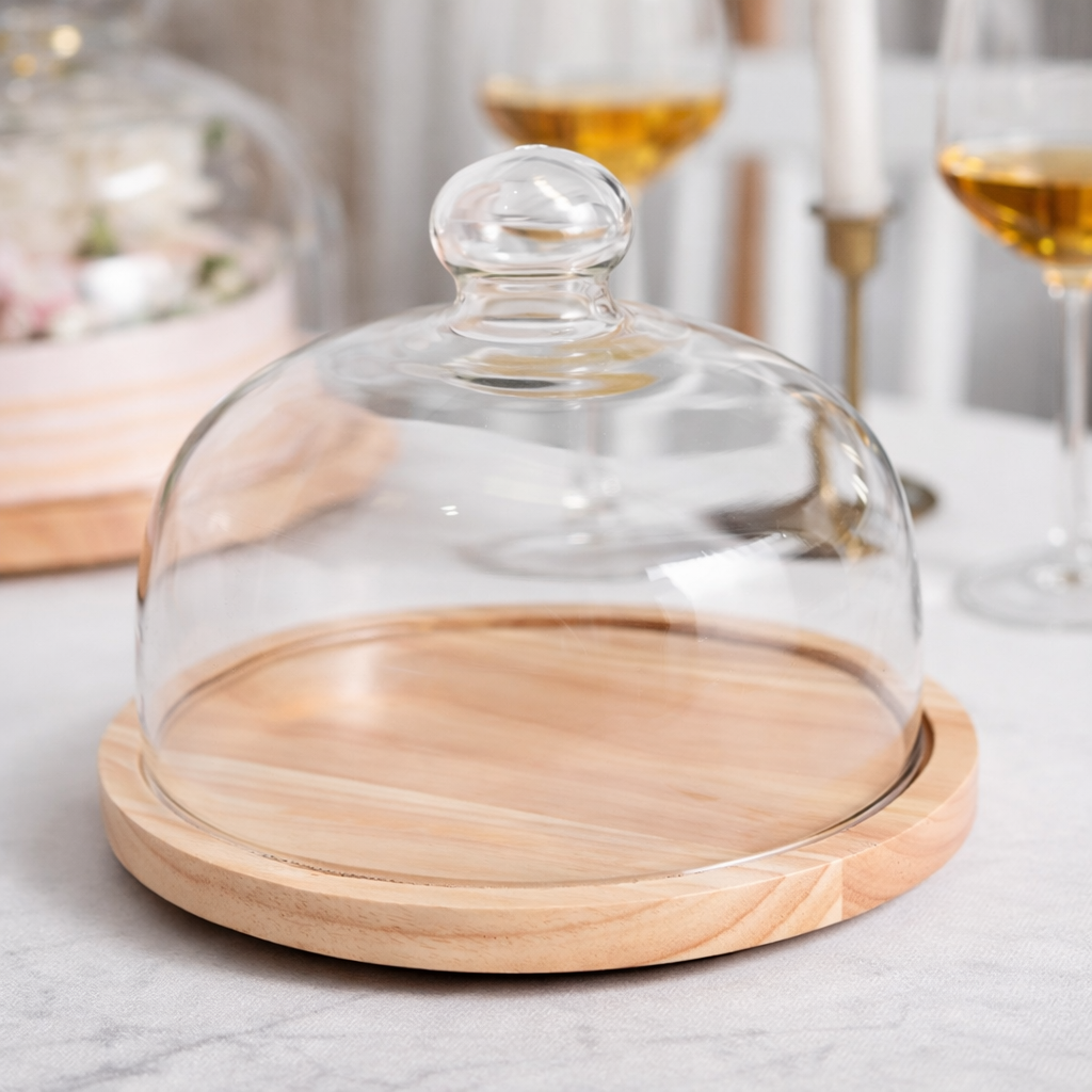 פעמון לעוגה עם מגש מעץ